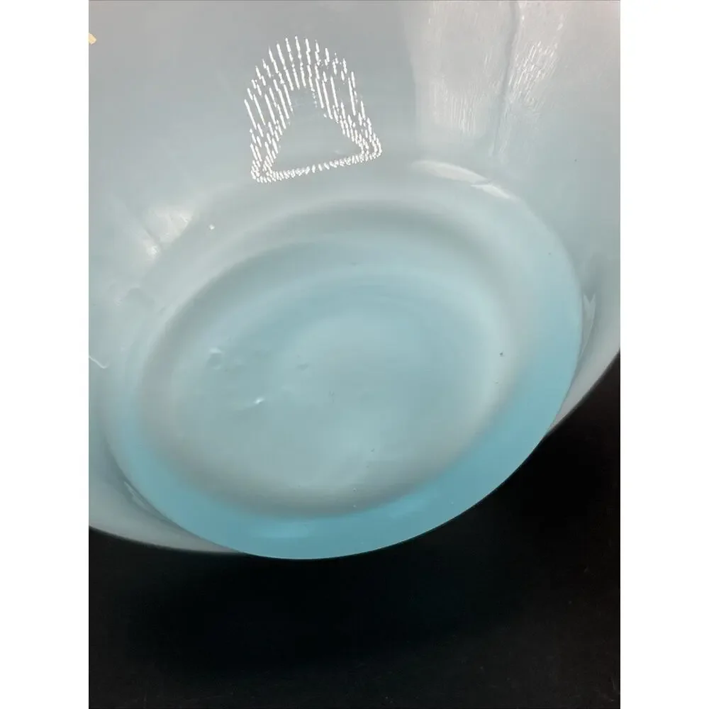 Murano Glass Large 7.5 Inch Vintage Vase 1970s Blue Glass With Cased White